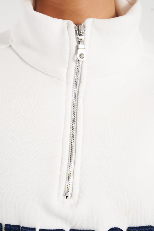 WHITE HALF-ZIP HOODIE