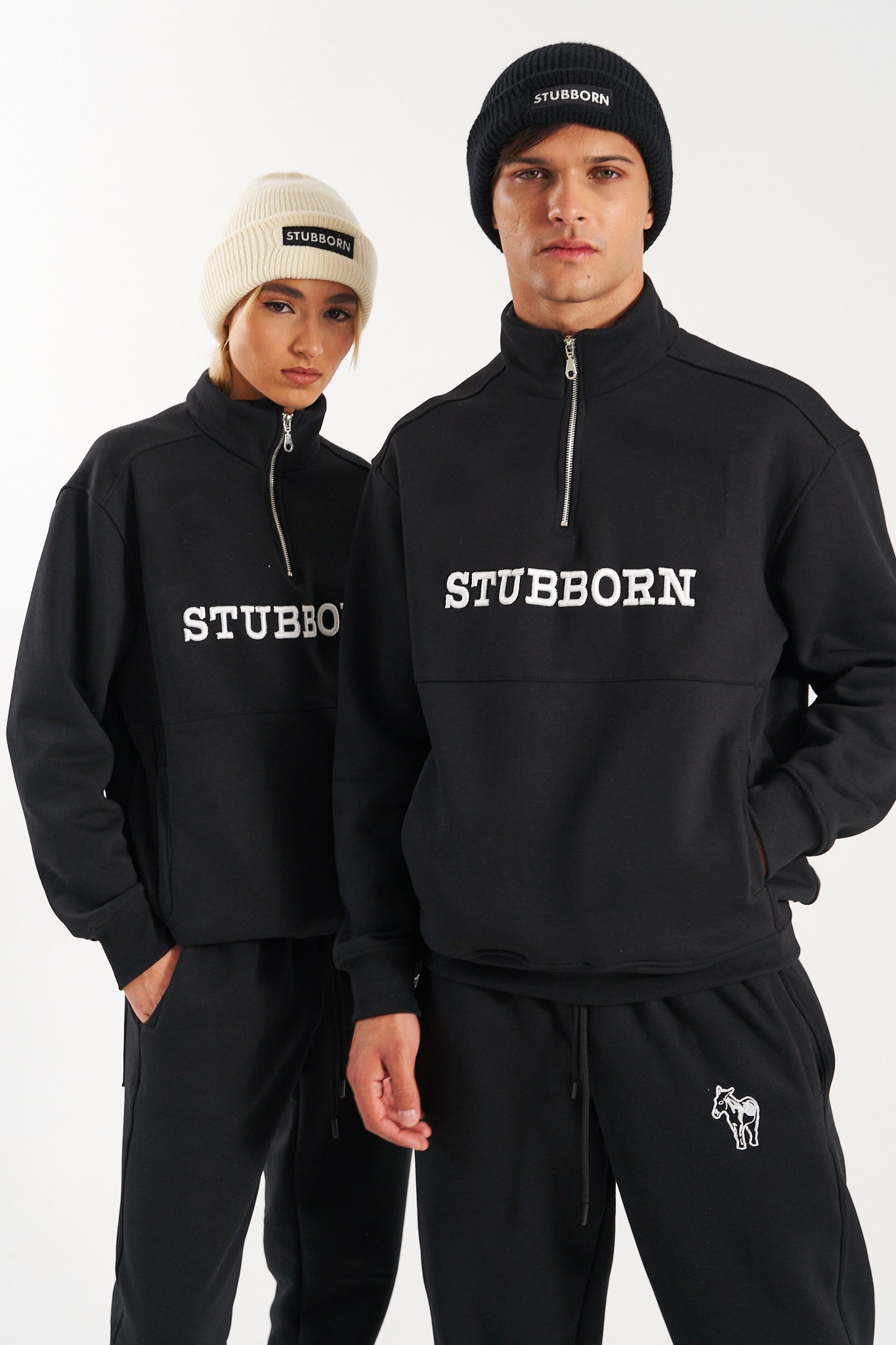 BLACK HALF-ZIP HOODIE