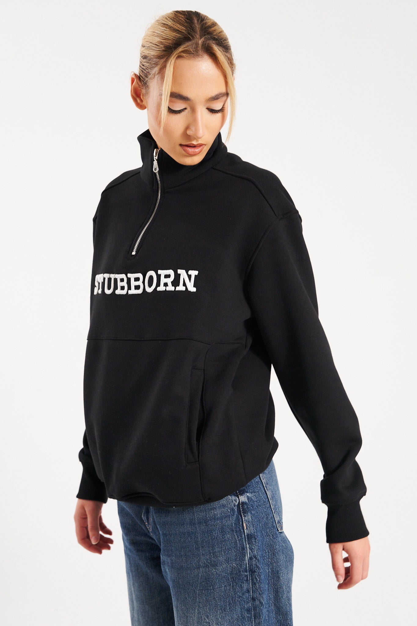 BLACK HALF-ZIP HOODIE