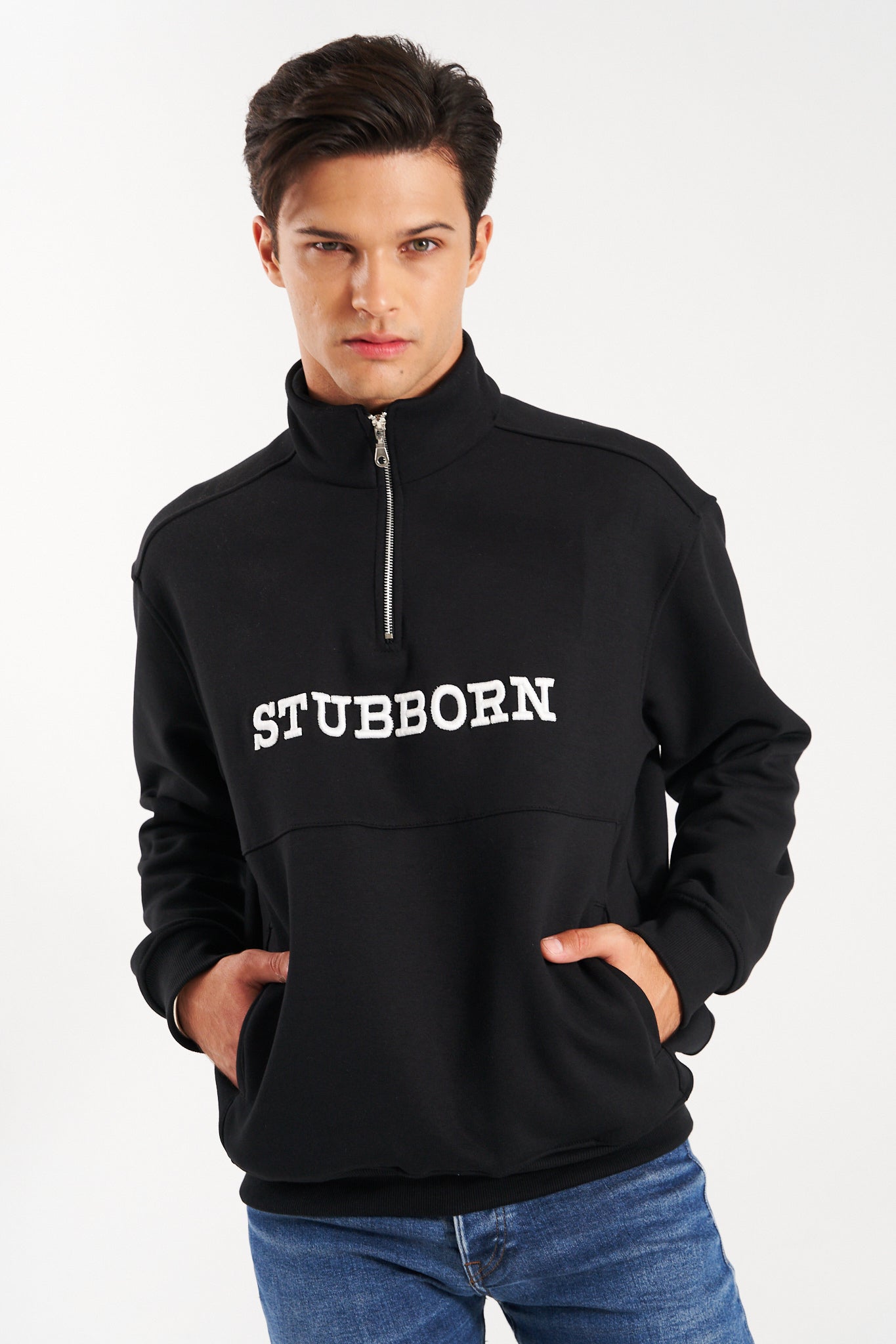 BLACK HALF-ZIP HOODIE